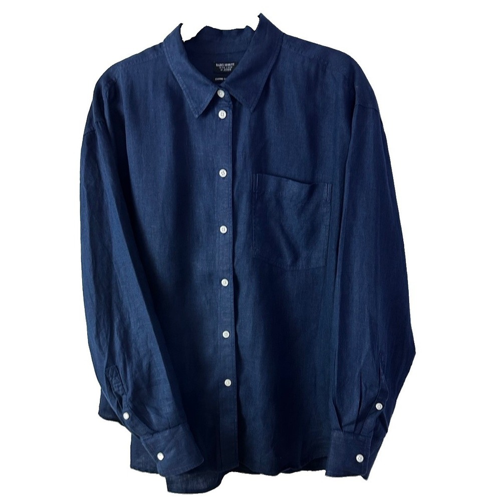 J.Crew  Baird Minute Irish Linen Oversized Fit Women's Sz L Blue Navy 100% Linen